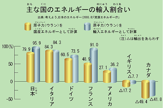 主な国のエネルギーの輸入割合い