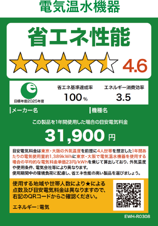 新しいラベルの変更点 多段階評価点 省エネルギーラベル 年間目安エネルギー料金 電気温水機器