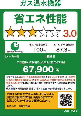 新しいラベルの変更点 多段階評価点 省エネルギーラベル 年間目安エネルギー料金 ガス温水機器