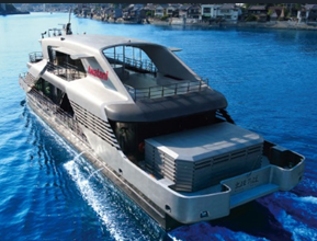 This is a picture of the passenger boat Mahoroba powered by hydrogen fuel cells.